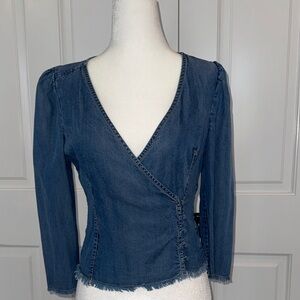 INTERMIX Denim V-Neck Wrap Blouse
